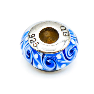 QG Brand Blue Swirl Murano Glass Charm With Sterling Silver Core