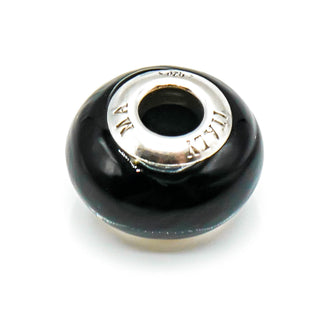 CHARMED MEMORIES Black Murano Glass Charm With Sterling Silver Core