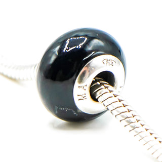 CHARMED MEMORIES Black Murano Glass Charm With Sterling Silver Core