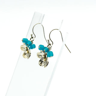 Sterling Silver Flower Earrings With Blue Frosted Glass Beads