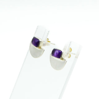 Sterling Silver Amethyst Cabochon Stud Earrings