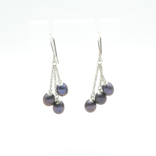 Black Freshwater Pearl Dangle Earrings in Sterling Silver