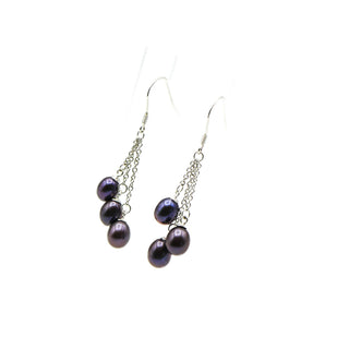 Black Freshwater Pearl Dangle Earrings in Sterling Silver