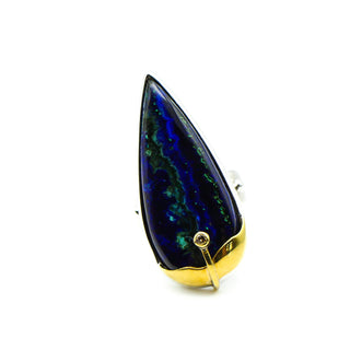 Malachite, Azurite, Diamond Sterling Silver Ring With 18K Gold Size 7