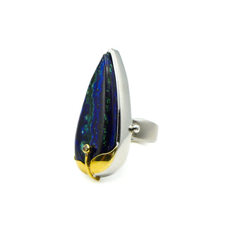 Malachite, Azurite, Diamond Sterling Silver Ring With 18K Gold Size 7