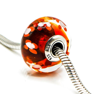 PANDORA XL Orange Blossom Murano Glass Sterling Silver Charm