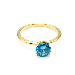 14K Yellow Gold Swiss Blue Topaz Solitaire Engagement Ring Size 5.75