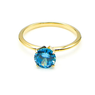 14K Yellow Gold Swiss Blue Topaz Solitaire Engagement Ring Size 5.75