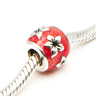 CHAMILIA Flower Bead Sterling Silver Charm With Red Enamel