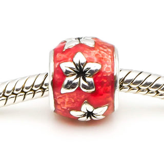 CHAMILIA Flower Bead Sterling Silver Charm With Red Enamel