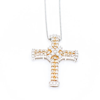 Diamond Cross Sterling Silver Pendant Necklace With 18k Gold Plating