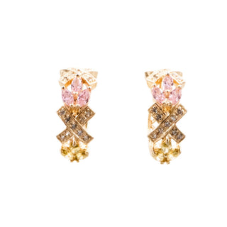 Sterling Silver 7/8 Inch CZ Hoop Earrings Pink Green Clear Cubic Zirconia