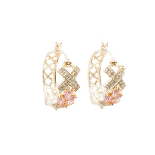 Sterling Silver 7/8 Inch CZ Hoop Earrings Pink Green Clear Cubic Zirconia