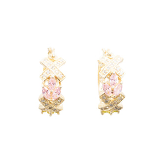Sterling Silver 7/8 Inch CZ Hoop Earrings Pink Green Clear Cubic Zirconia