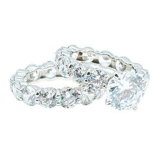 Sterling Silver Cubic Zirconia Double Ring Set Size 7.5