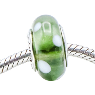 Pandora 'Black White Polka Dot' Green Murano Glass Charm Sterling Silver Retired