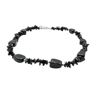 Black Onyx Chip Nugget Beaded Necklace Adjustable 18 Inches
