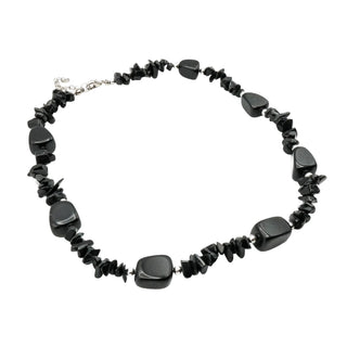Black Onyx Chip Nugget Beaded Necklace Adjustable 18 Inches