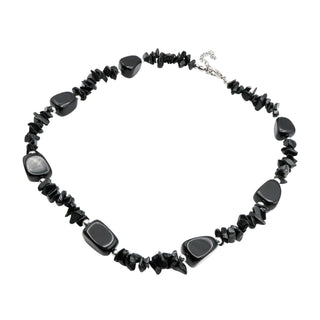 Black Onyx Chip Nugget Beaded Necklace Adjustable 18 Inches