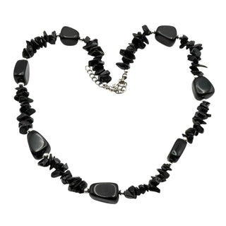 Black Onyx Chip Nugget Beaded Necklace Adjustable 18 Inches