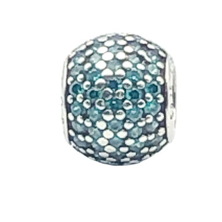 Pandora Pave Lights Sterling Silver Charm Bead With Teal Zirconia