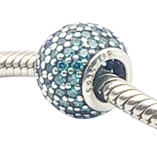 Pandora Pave Lights Sterling Silver Charm Bead With Teal Zirconia