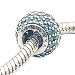 Pandora Pave Lights Sterling Silver Charm Bead With Teal Zirconia