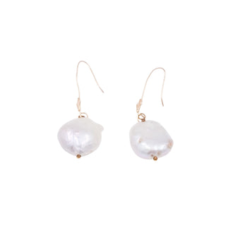 14K Yellow Gold White Baroque Freshwater Pearl 1.75 Inch Drop Earrings