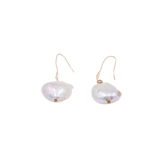 14K Yellow Gold White Baroque Freshwater Pearl 1.75 Inch Drop Earrings