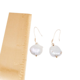 14K Yellow Gold White Baroque Freshwater Pearl 1.75 Inch Drop Earrings