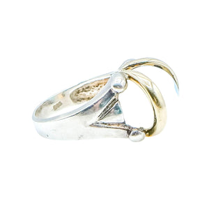 Vintage Sterling Silver Iridescent Glass Ball Ring With 14k Gold