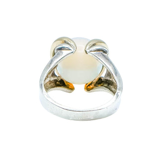 Vintage Sterling Silver Iridescent Glass Ball Ring With 14k Gold