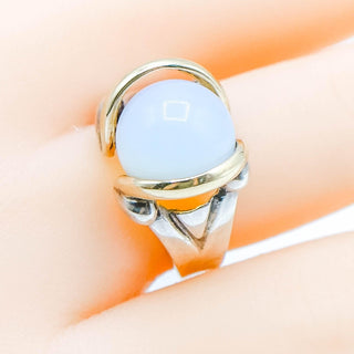 Vintage Sterling Silver Iridescent Glass Ball Ring With 14k Gold