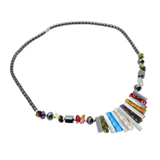 Hematite Millefiori Glass Bib Necklace 19 Inches
