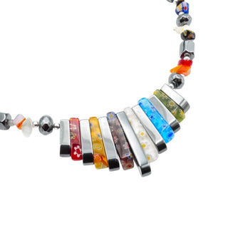 Hematite Millefiori Glass Bib Necklace 19 Inches