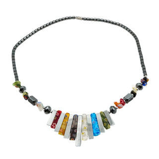Hematite Millefiori Glass Bib Necklace 19 Inches