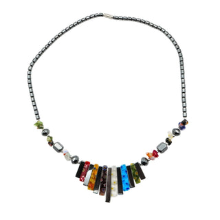 Hematite Millefiori Glass Bib Necklace 19 Inches