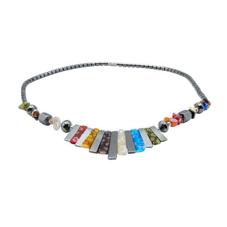 Hematite Millefiori Glass Bib Necklace 19 Inches