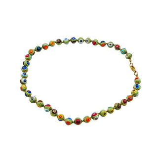 Millefiori Green Glass Bead Children's Necklace 16 Inches