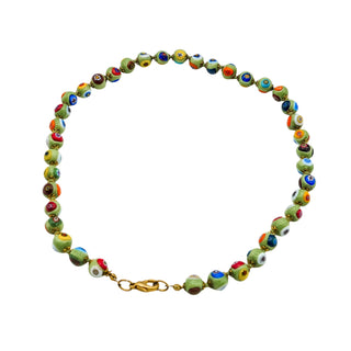 Millefiori Green Glass Bead Children's Necklace 16 Inches