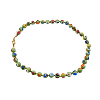 Millefiori Green Glass Bead Children's Necklace 16 Inches