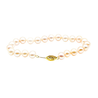 Pink Akoya Pearl Bracelet 14K Gold Clasp 7.5 Inches