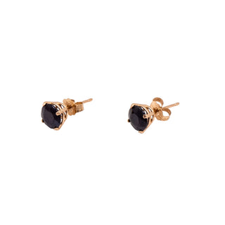 14K Yellow Gold 3.00 Carat Round Blue Sapphire Stud Earrings