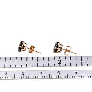 14K Yellow Gold 3.00 Carat Round Blue Sapphire Stud Earrings