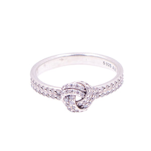 Pandora Retired Sparkling Love Knot Sterling Silver Clear CZ Ring Size 9