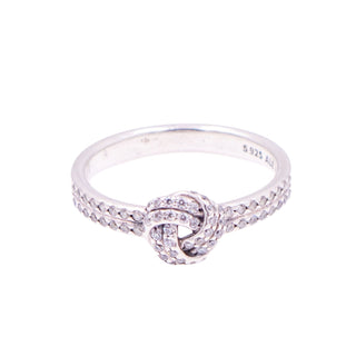 Pandora Retired Sparkling Love Knot Sterling Silver Clear CZ Ring Size 9