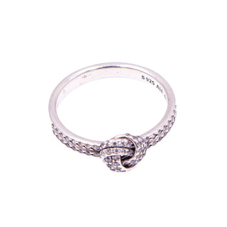Pandora Retired Sparkling Love Knot Sterling Silver Clear CZ Ring Size 9