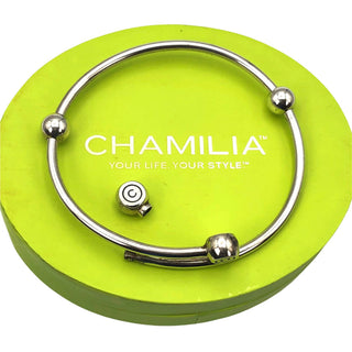 Chamilia Sterling Silver 7.9 Inch Flex Bangle Charm Bracelet Stoppers