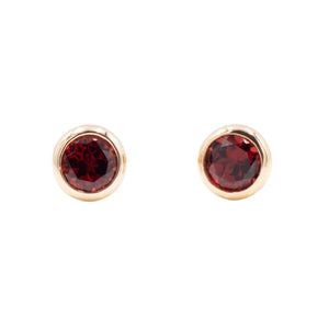 14K Yellow Gold 2.5 Carat Garnet 0.3 Inch Bezel Stud Earrings