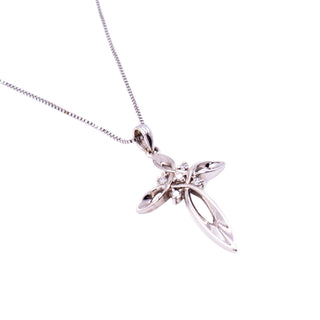 14K White Gold 18 Inch Diamond Cross Pendant Necklace